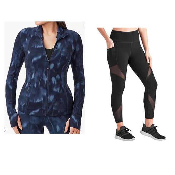 Members Mark Zen active tie dye blue jacket + black compression ankle legging XL - Picture 1 of 16